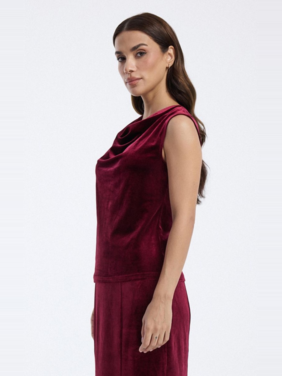 Velvet Draped Neck Sleeveless Top