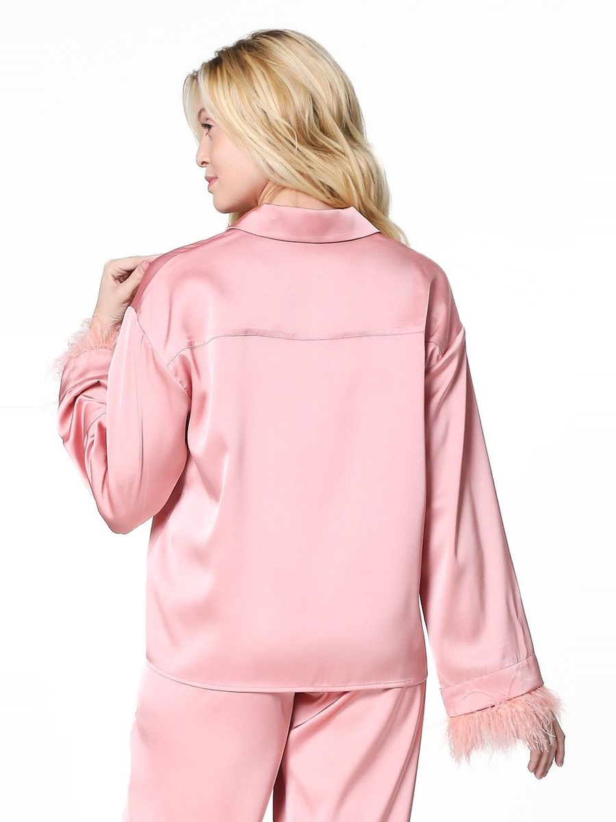Satin Shirt with Faux Feathers
