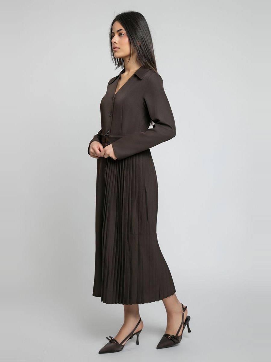 Pleated Detail Belted Dress