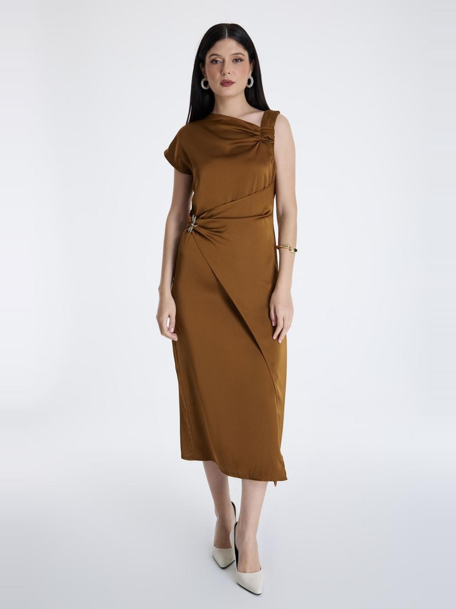 Asymmetrical Satin Dress with Knot