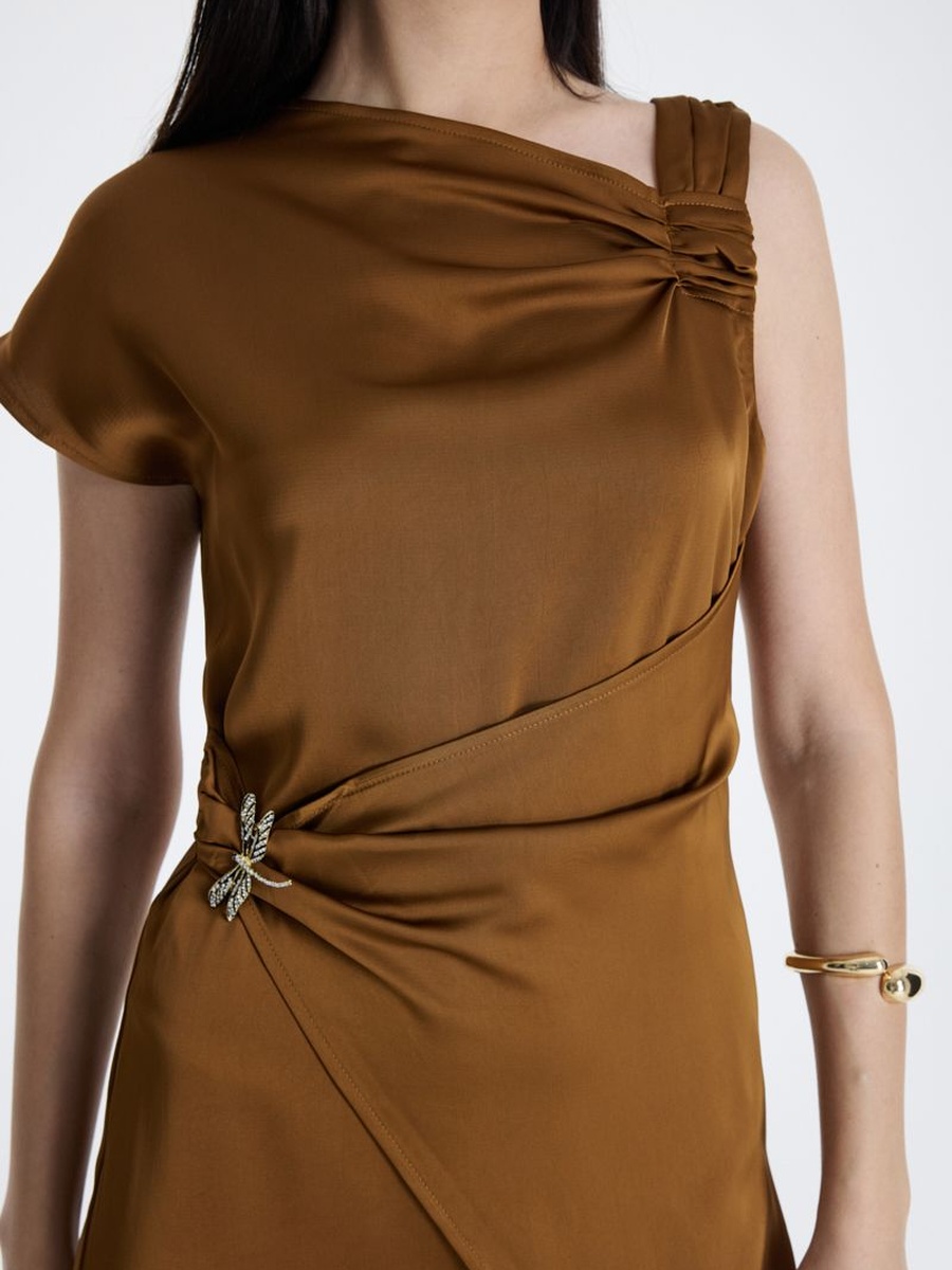 Asymmetrical Satin Dress with Knot