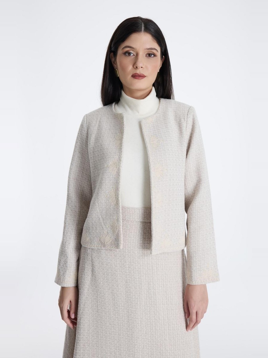 Tweed Jacket with Floral Embroidery