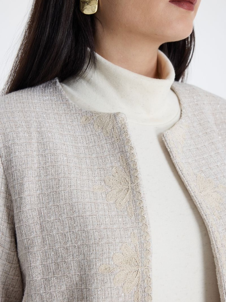 Tweed Jacket with Floral Embroidery