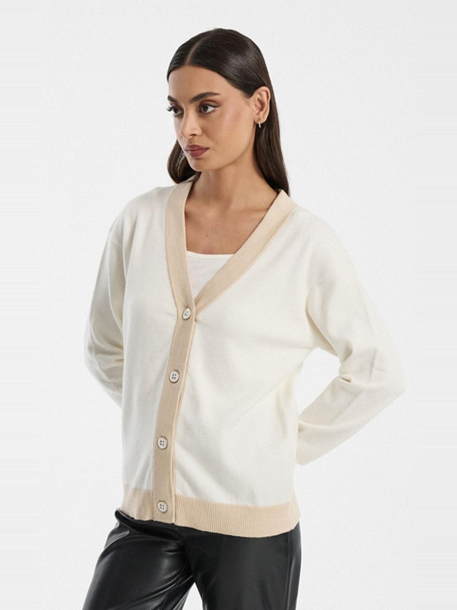 Contrast Trim Button Front Cardigan