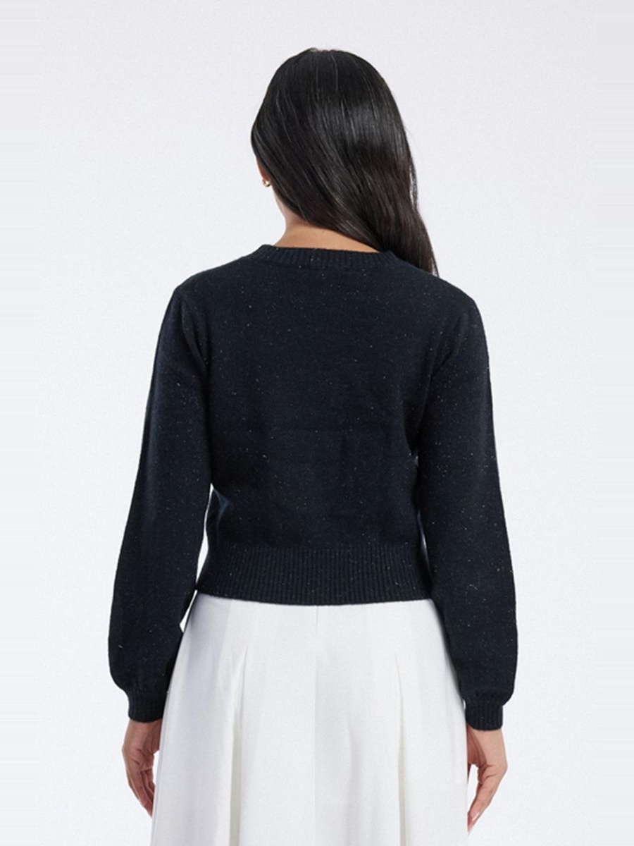 Knitted Cardigan with Rhinestone Bow