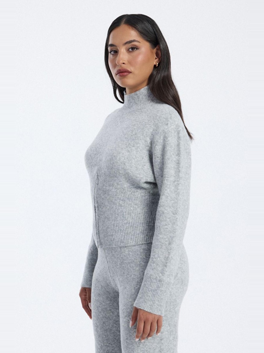 Mock Neck Knitted Zip Front Sweater
