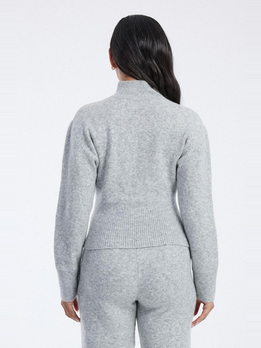 Mock Neck Knitted Zip Front Sweater