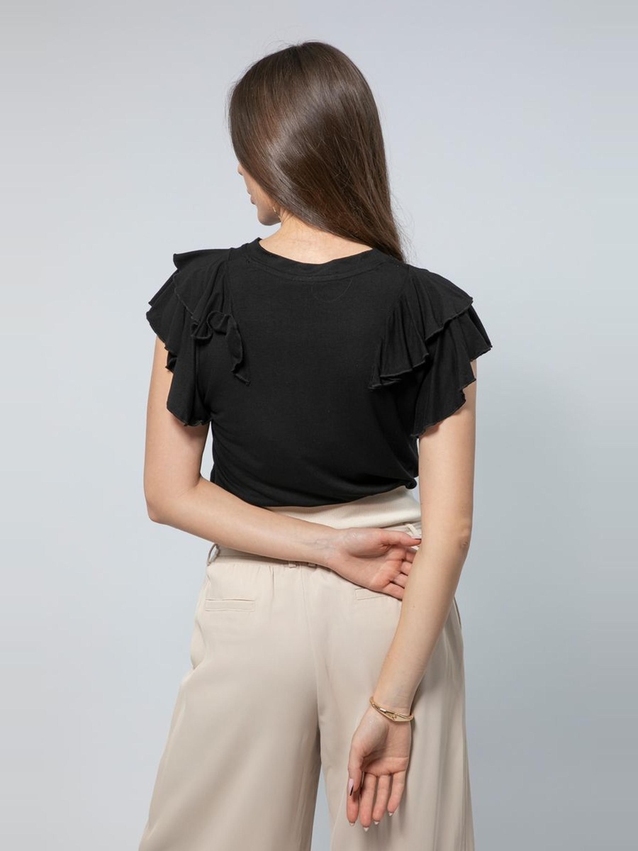 Solid Short Sleeves Top with Ruffled Detail