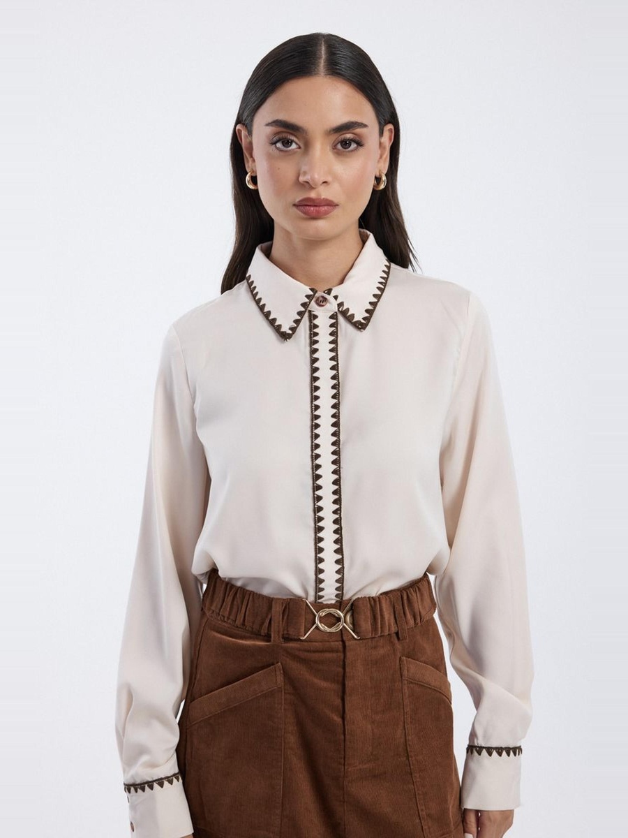 Shirt with Contrast Embroidered Trim