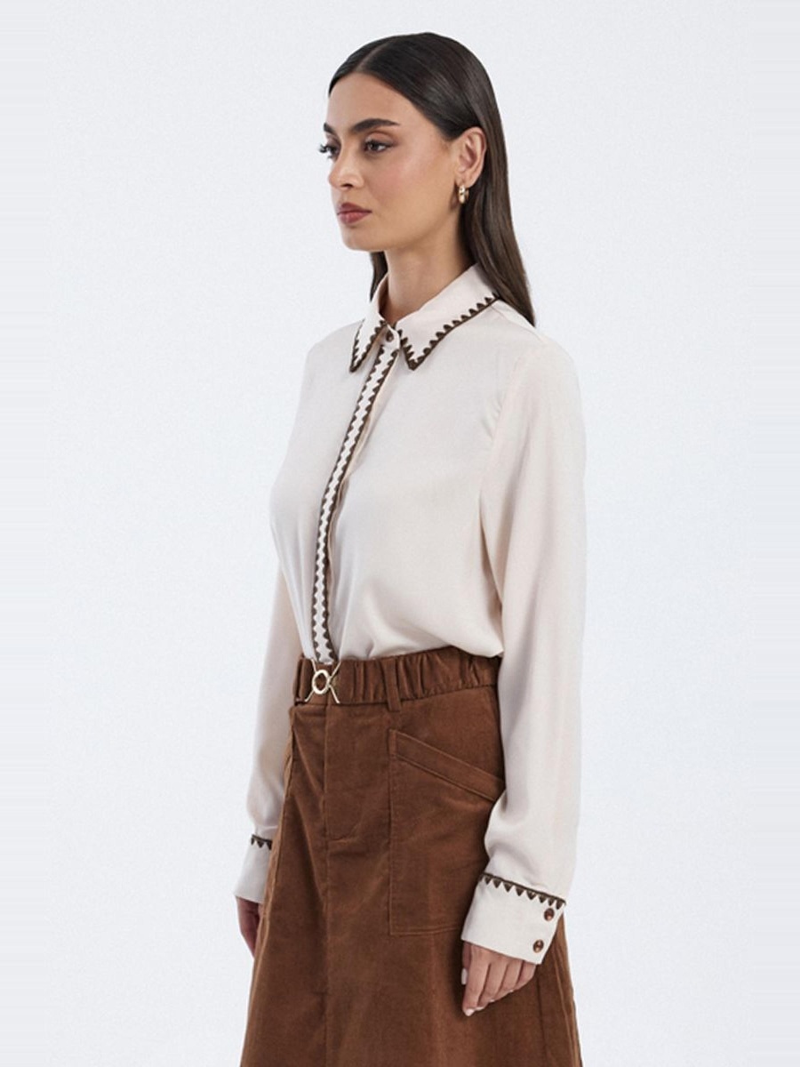 Shirt with Contrast Embroidered Trim