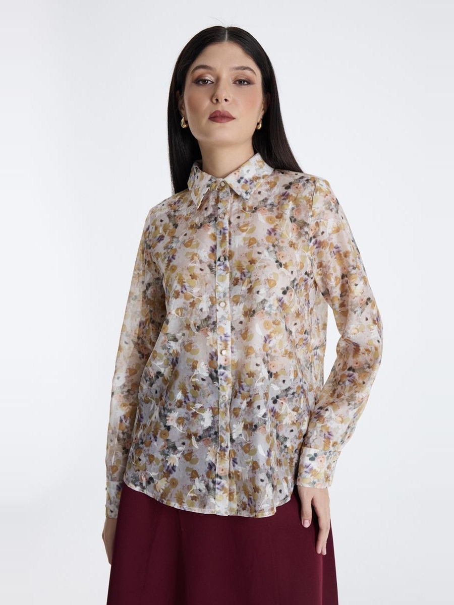 Sheer Floral Printed Shirt