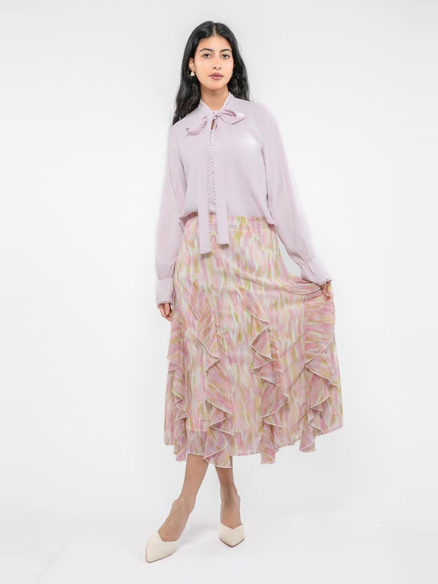 Printed Midi Skirt with Ruffles
