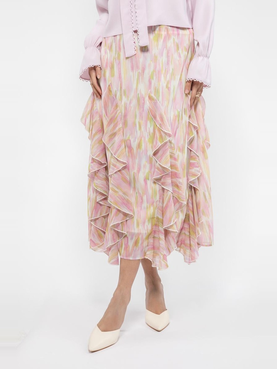Printed Midi Skirt with Ruffles
