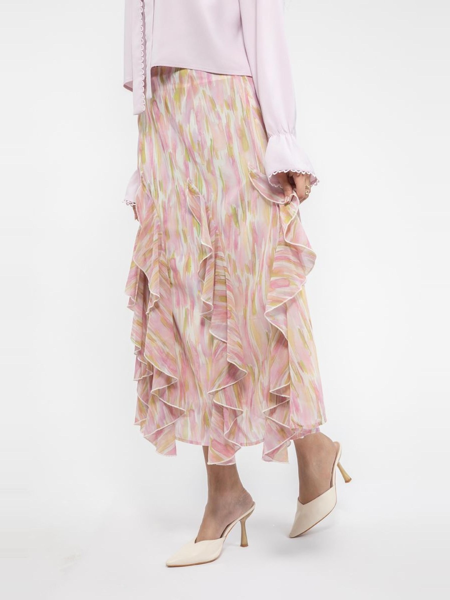 Printed Midi Skirt with Ruffles