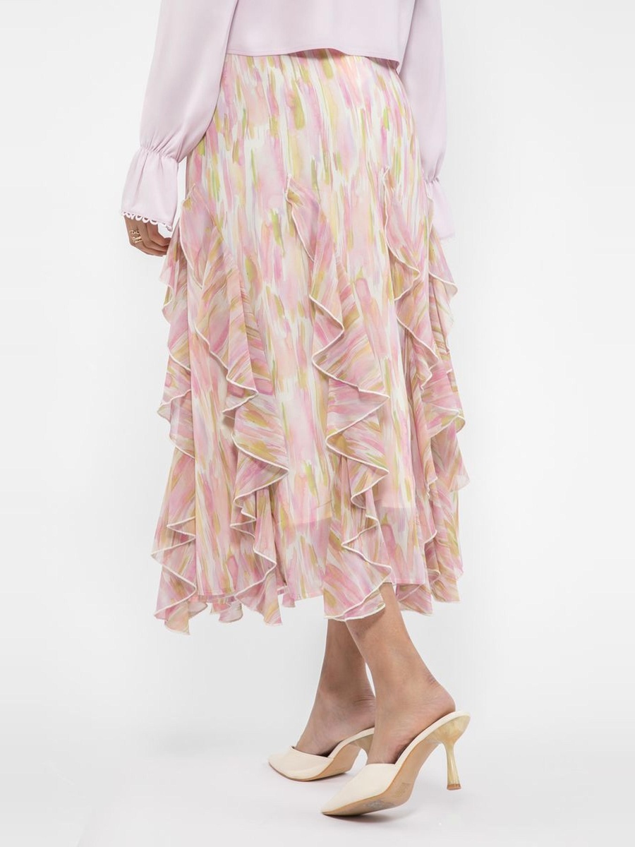 Printed Midi Skirt with Ruffles