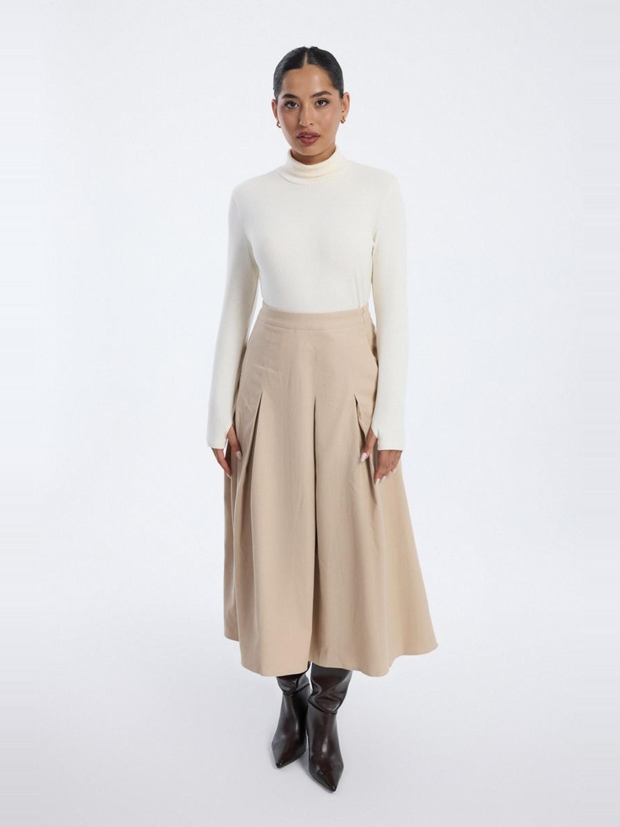 Pleated Midi Skirt with High Waist