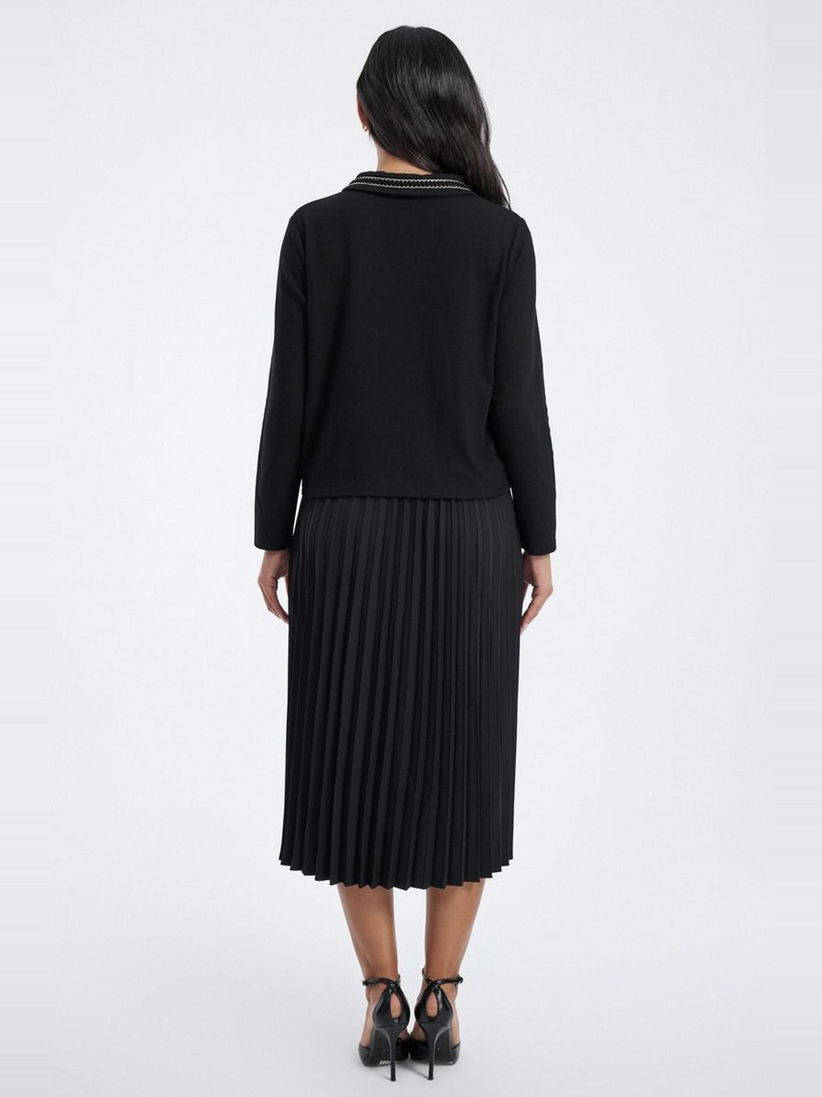 Pleated Midi Dress with Contrast Trim