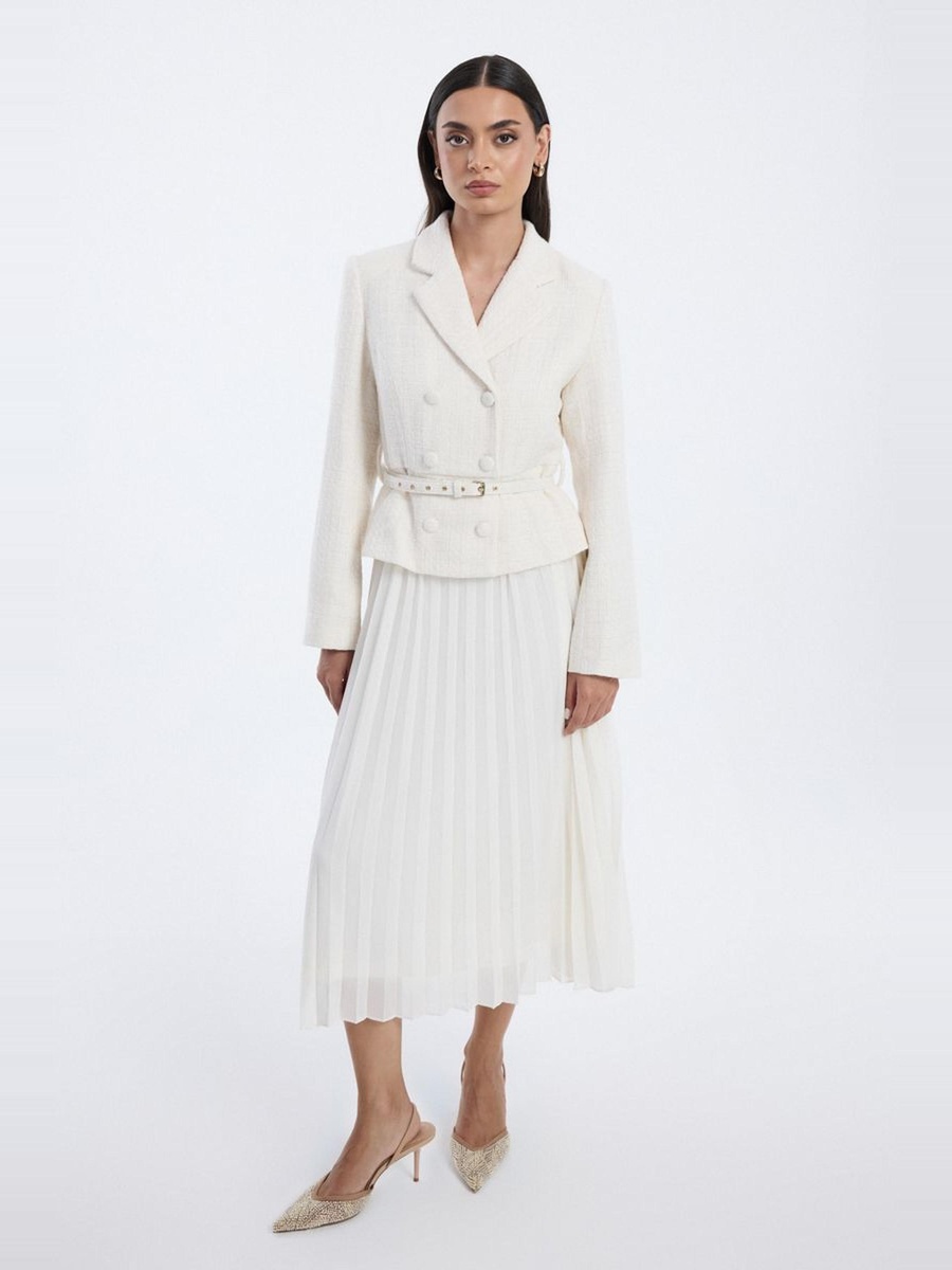 Pleated Midi Dress with Belted Waist