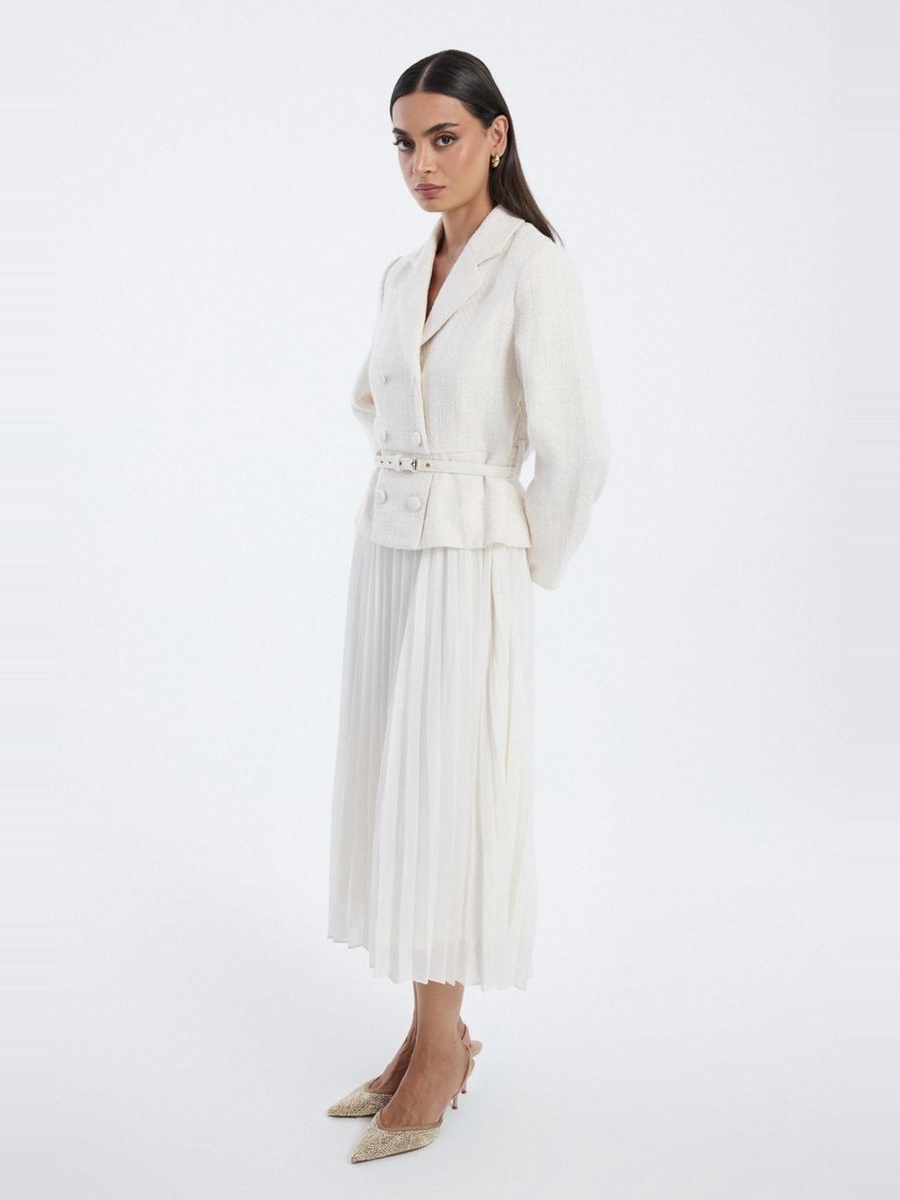 Pleated Midi Dress with Belted Waist
