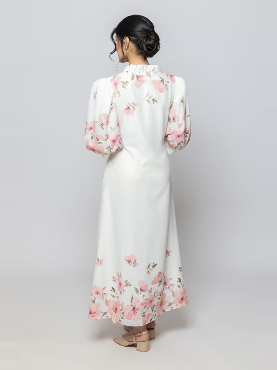 Three Quarter Sleeves Maxi Dress with Floral Print