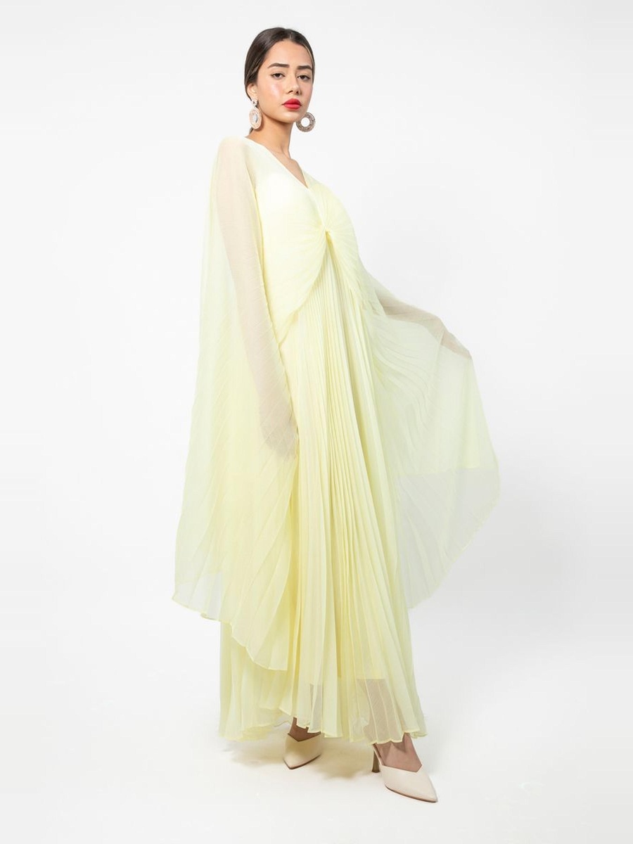 Maxi Dress with Plisse Cape