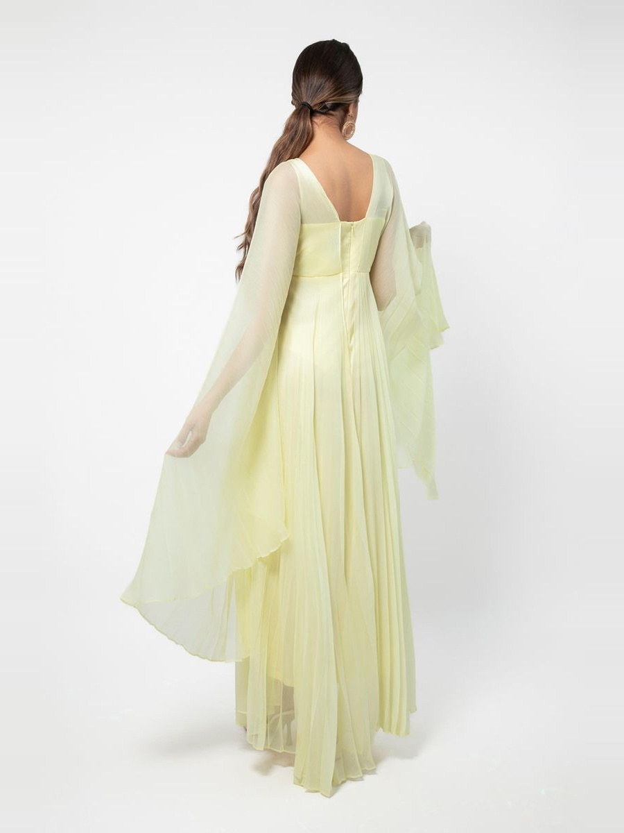 Maxi Dress with Plisse Cape