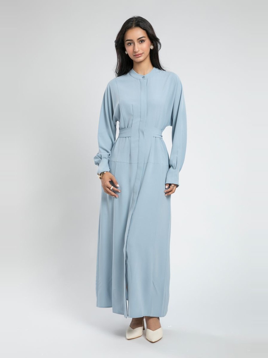 Belted Maxi Dress with Mandarin Collar