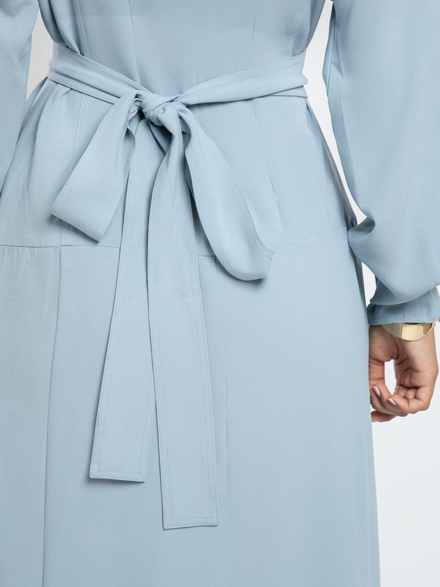 Belted Maxi Dress with Mandarin Collar