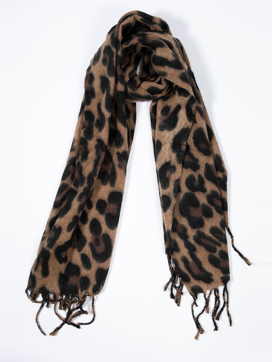 Animal Print Scarf with Tassel Fringe
