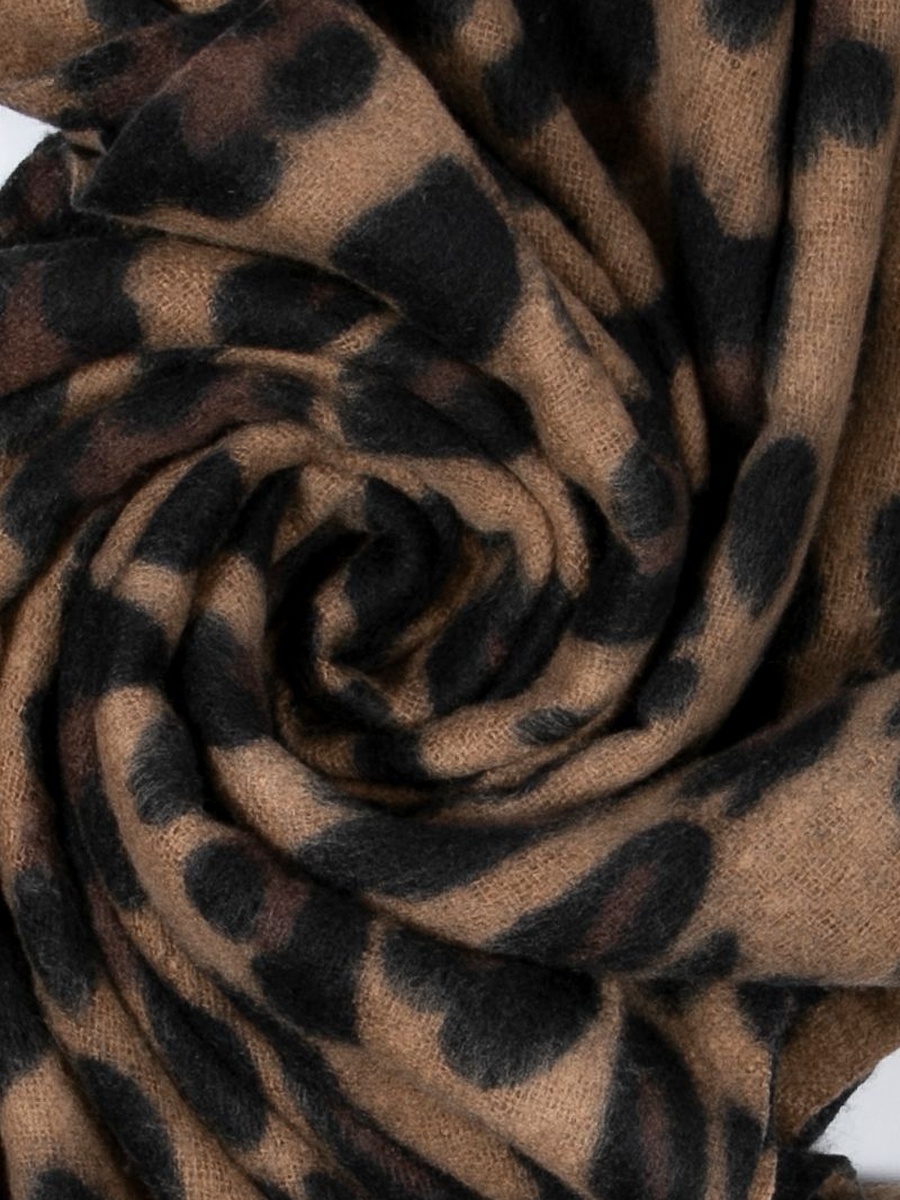 Animal Print Scarf with Tassel Fringe
