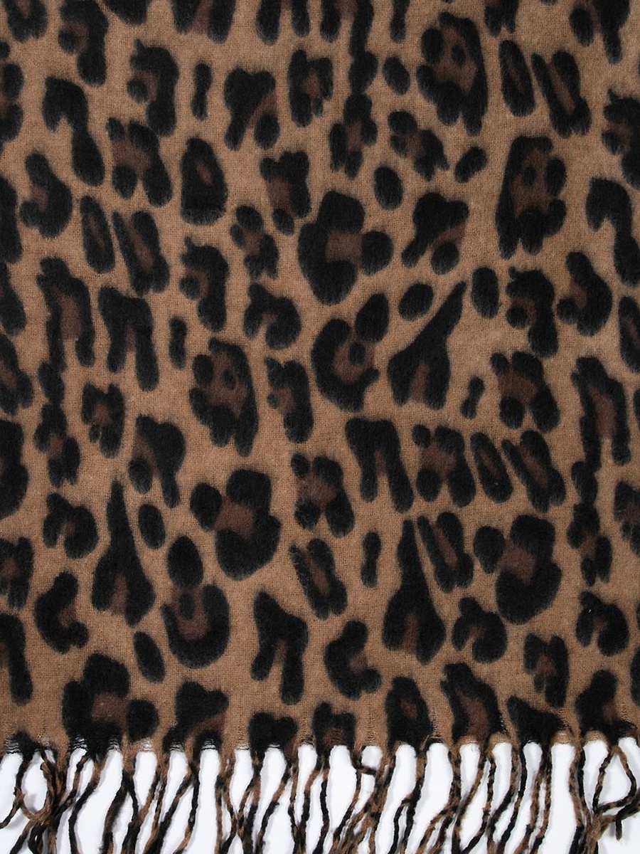 Animal Print Scarf with Tassel Fringe