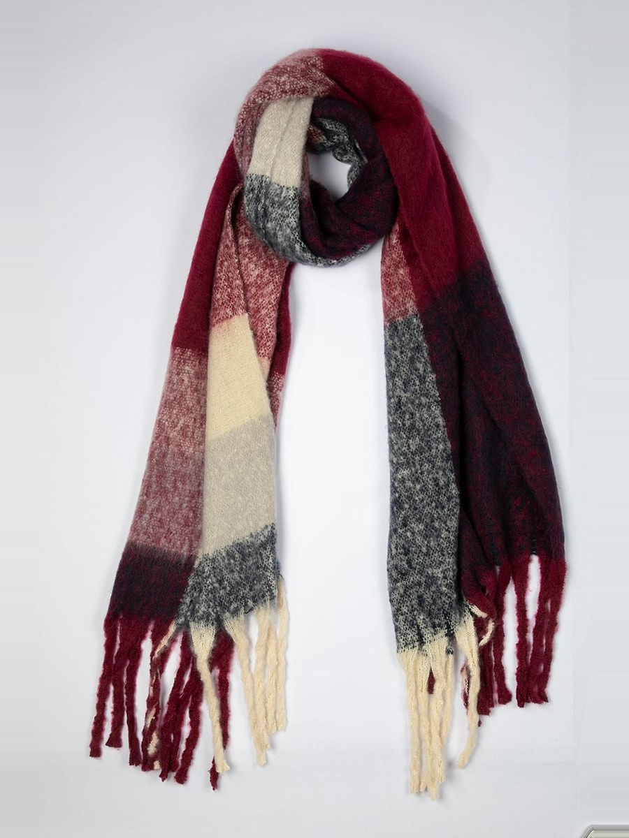 Color Block Scarf with Tassels