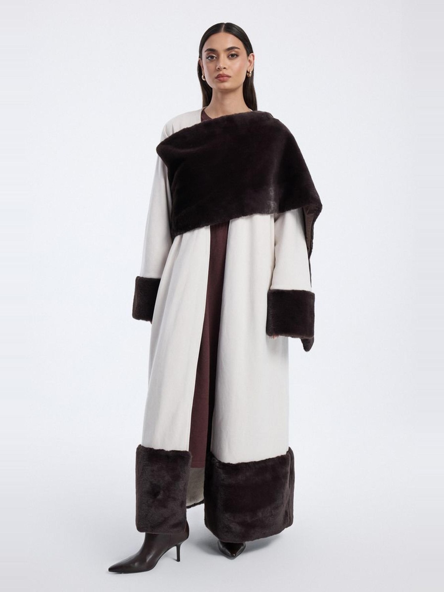 Farwa Coat with Faux Fur Panels