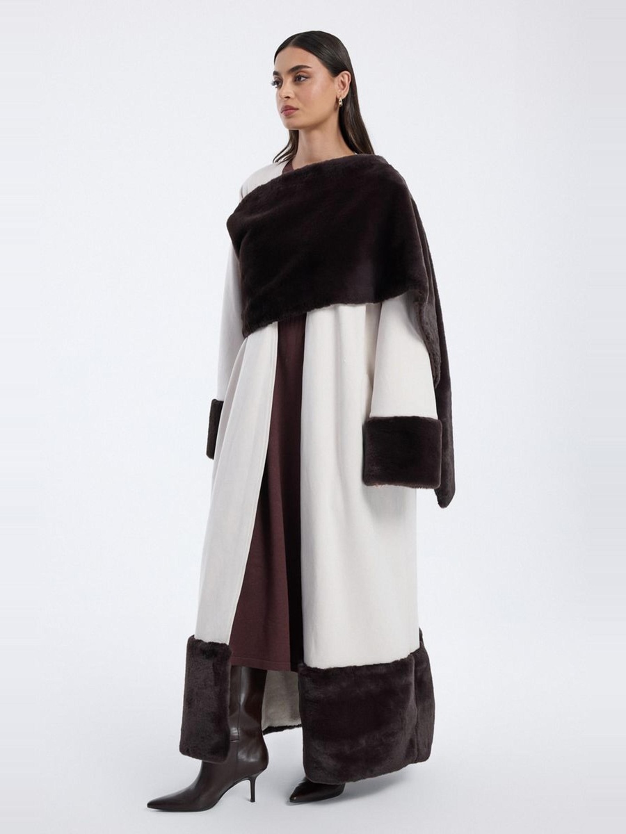 Farwa Coat with Faux Fur Panels