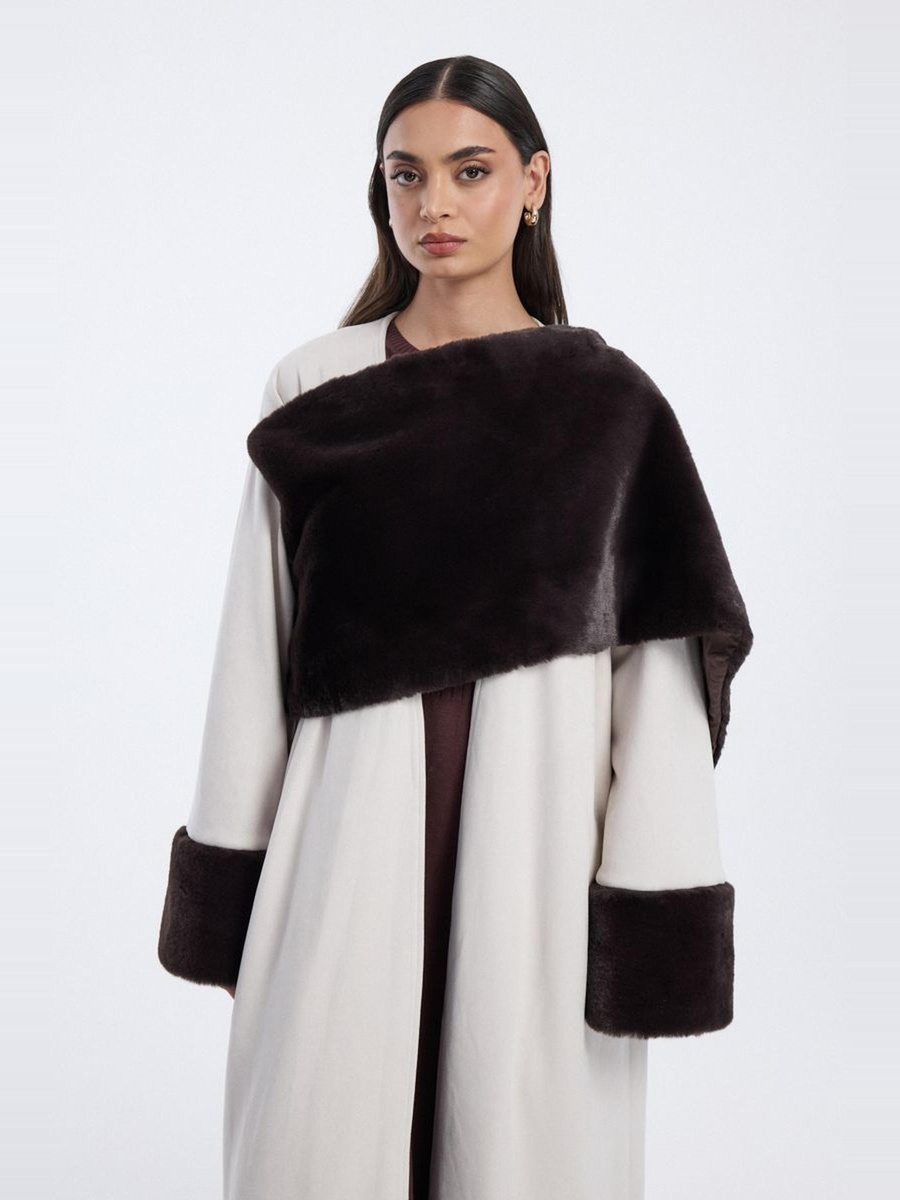 Farwa Coat with Faux Fur Panels