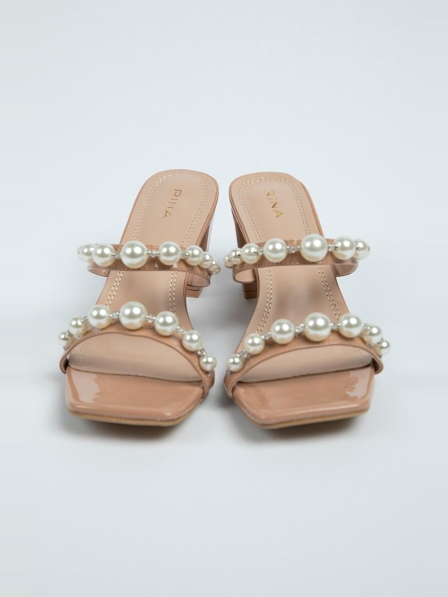 Heel Sandals with Pearl Bead Detail Strap