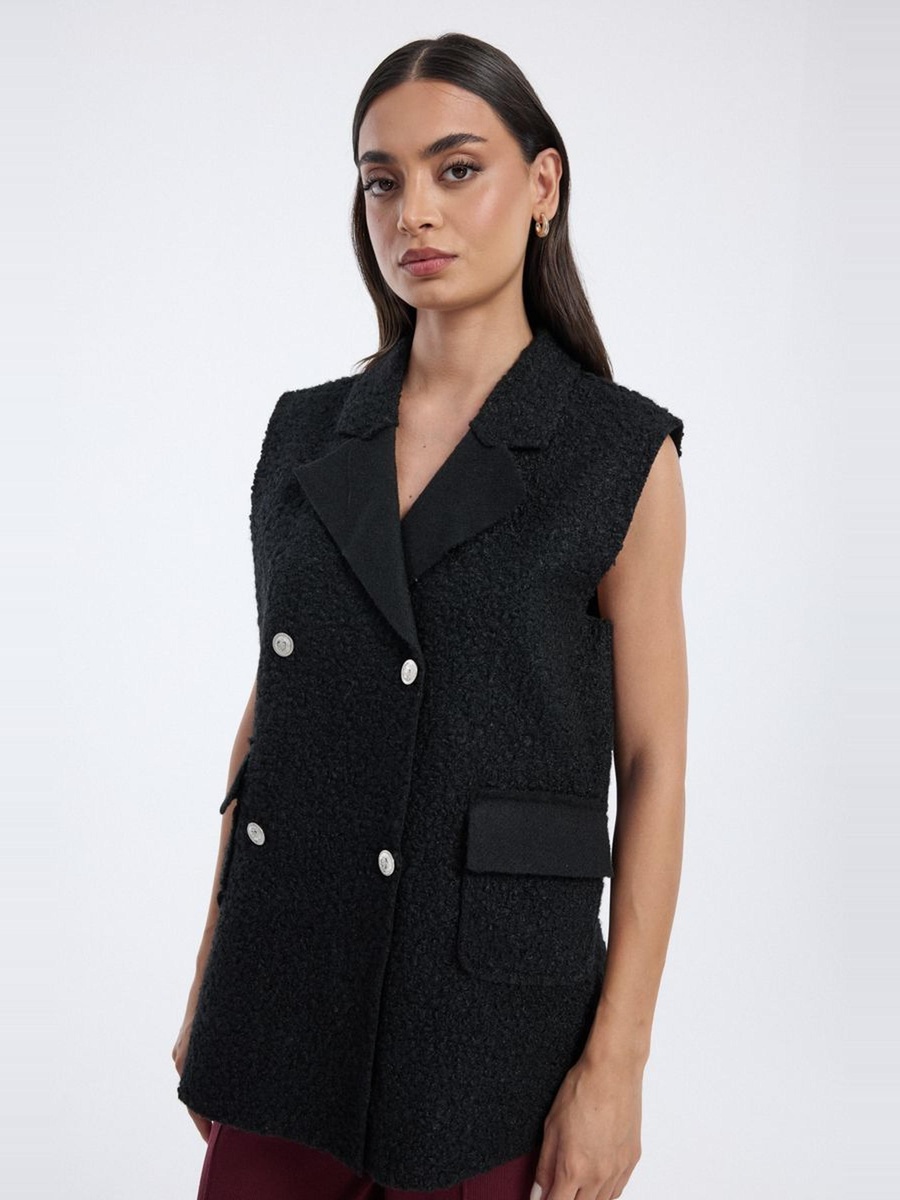 Textured Sleeveless Blazer with Front Pockets