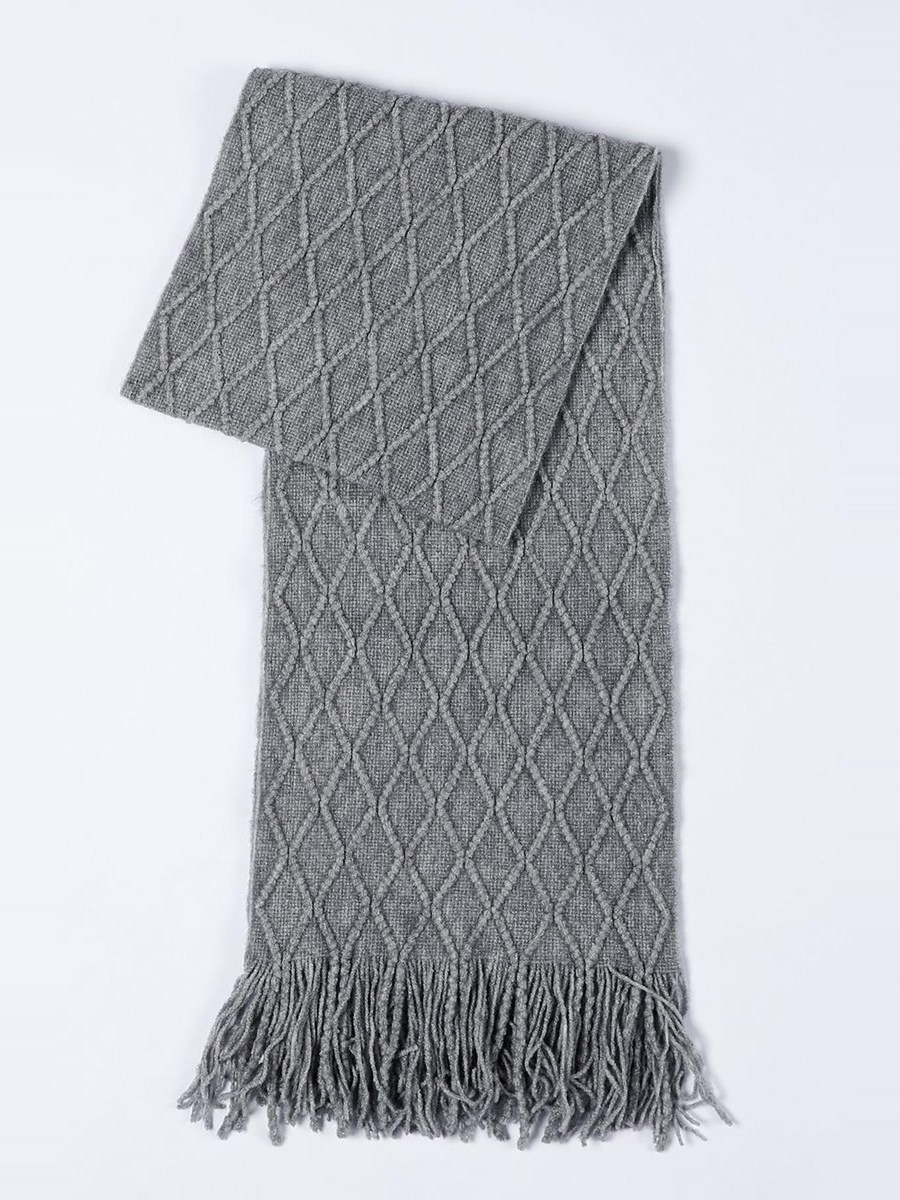 Textured Knitted Scarf with Fringe