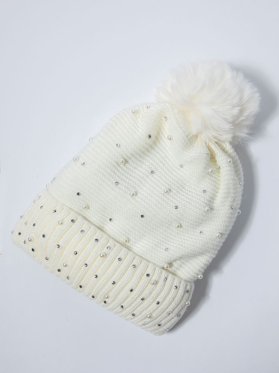 Knitted Beanie with Pearl Embellishment