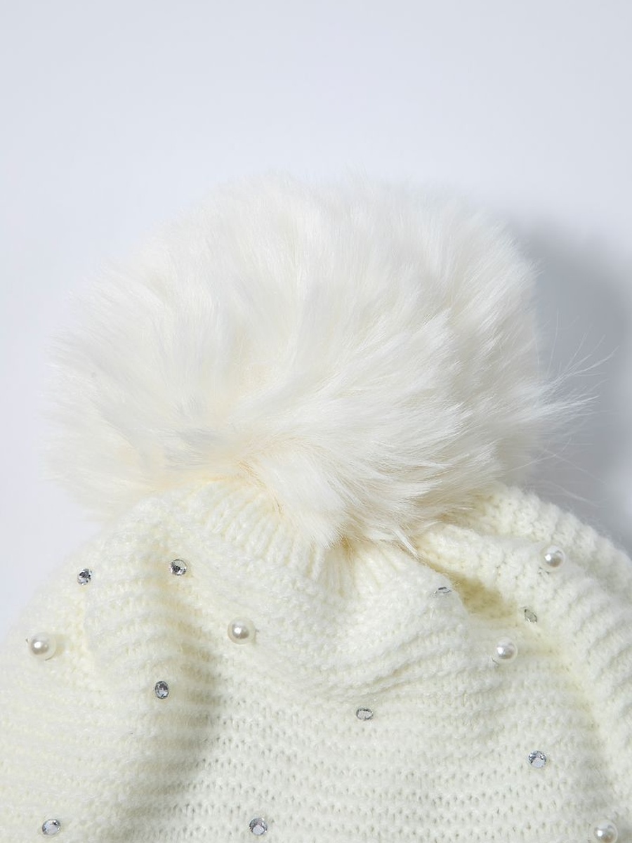 Knitted Beanie with Pearl Embellishment