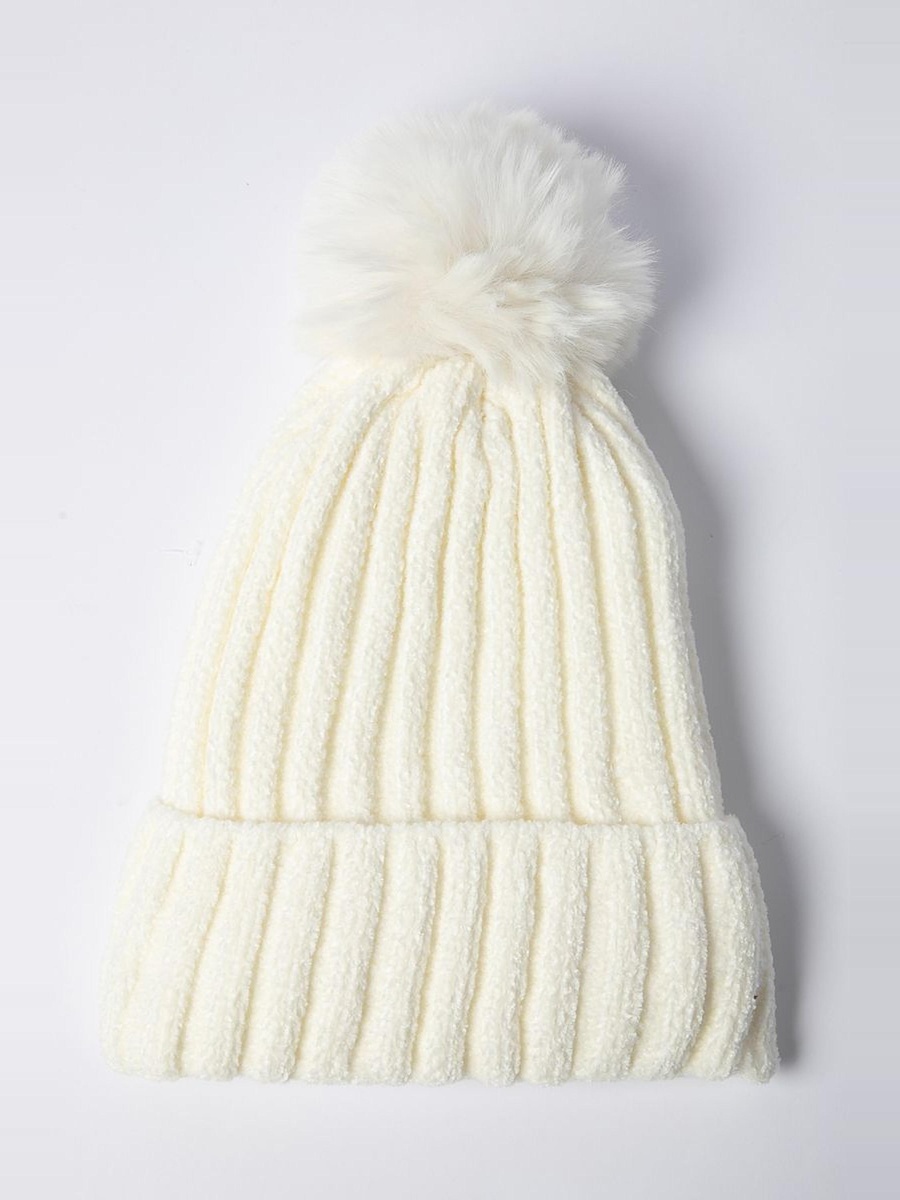 Knitted Beanie with Faux Fur Pom Pom