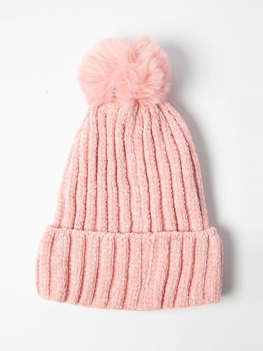 Knitted Beanie with Faux Fur Pom Pom
