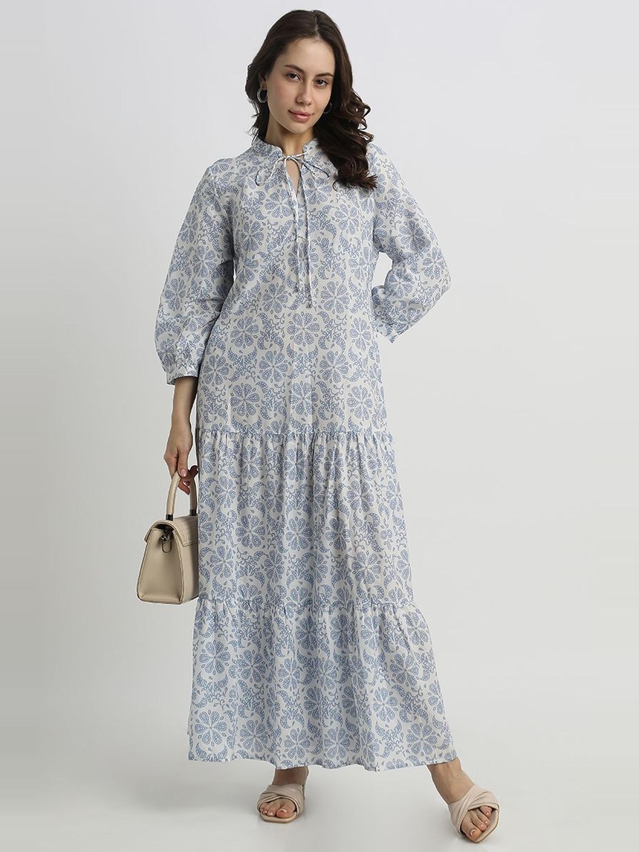 Long Sleeve Layered Maxi Dress with Full Print