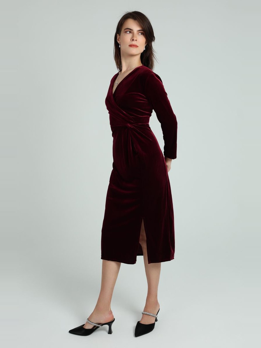 Velvet Wrap Midi Dress