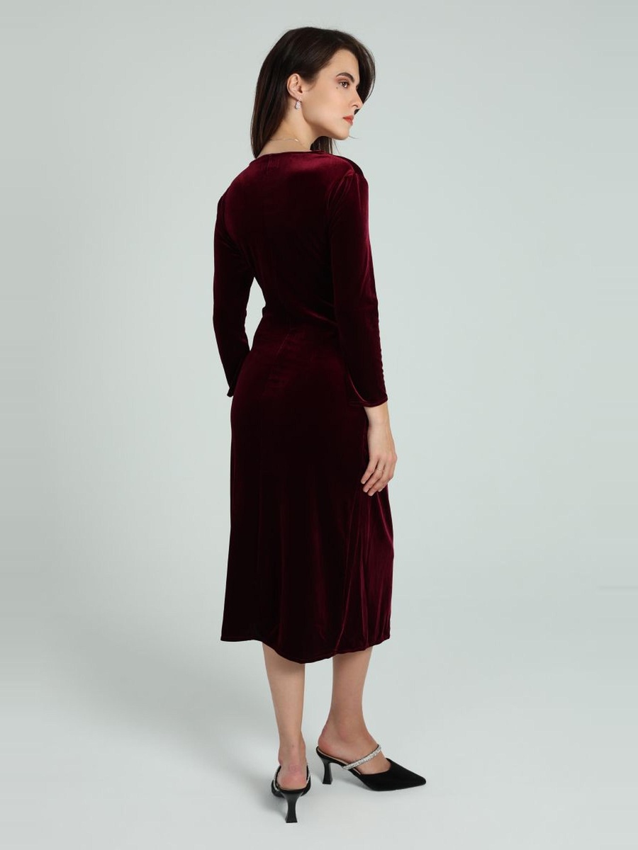 Velvet Wrap Midi Dress