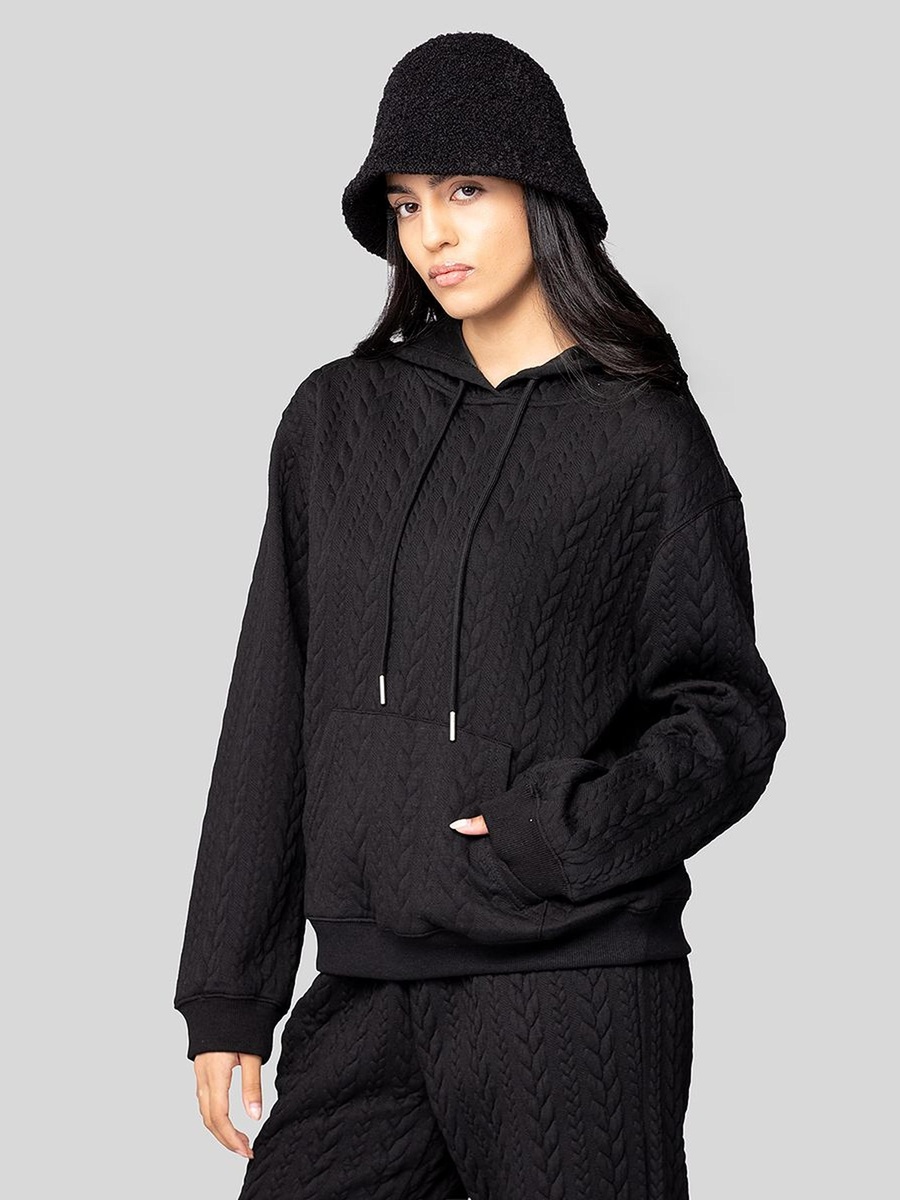 Women Quilted Textured Hoodie