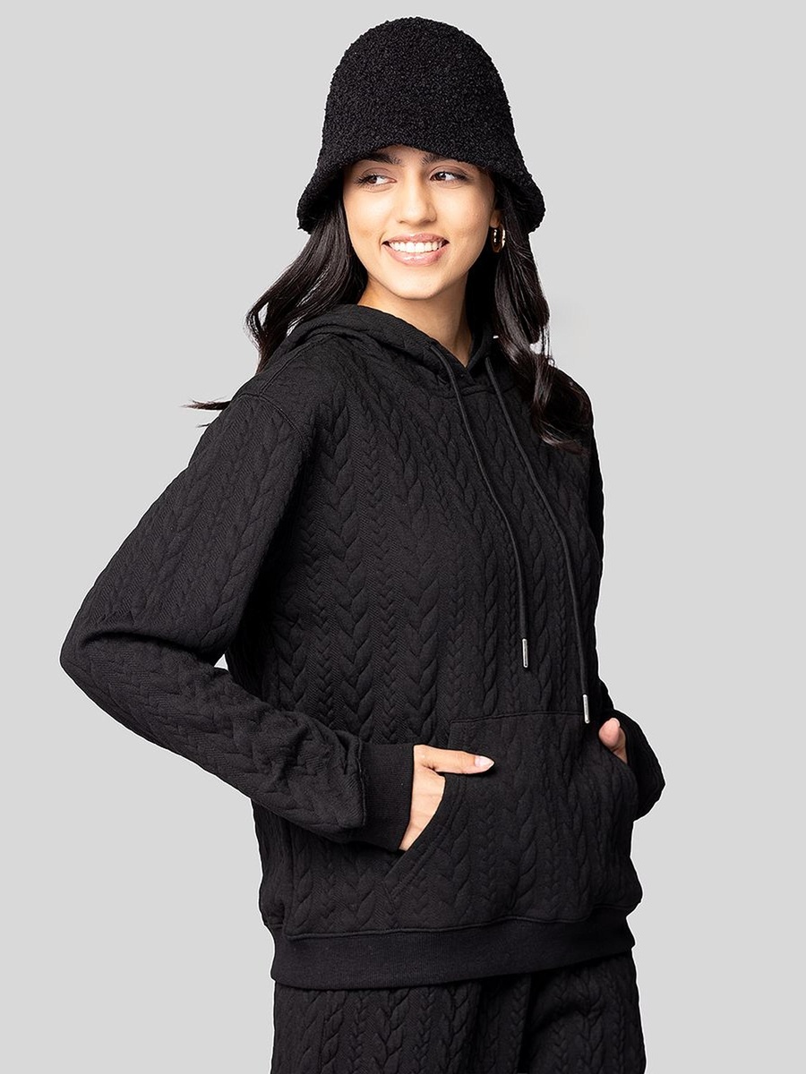 Women Quilted Textured Hoodie