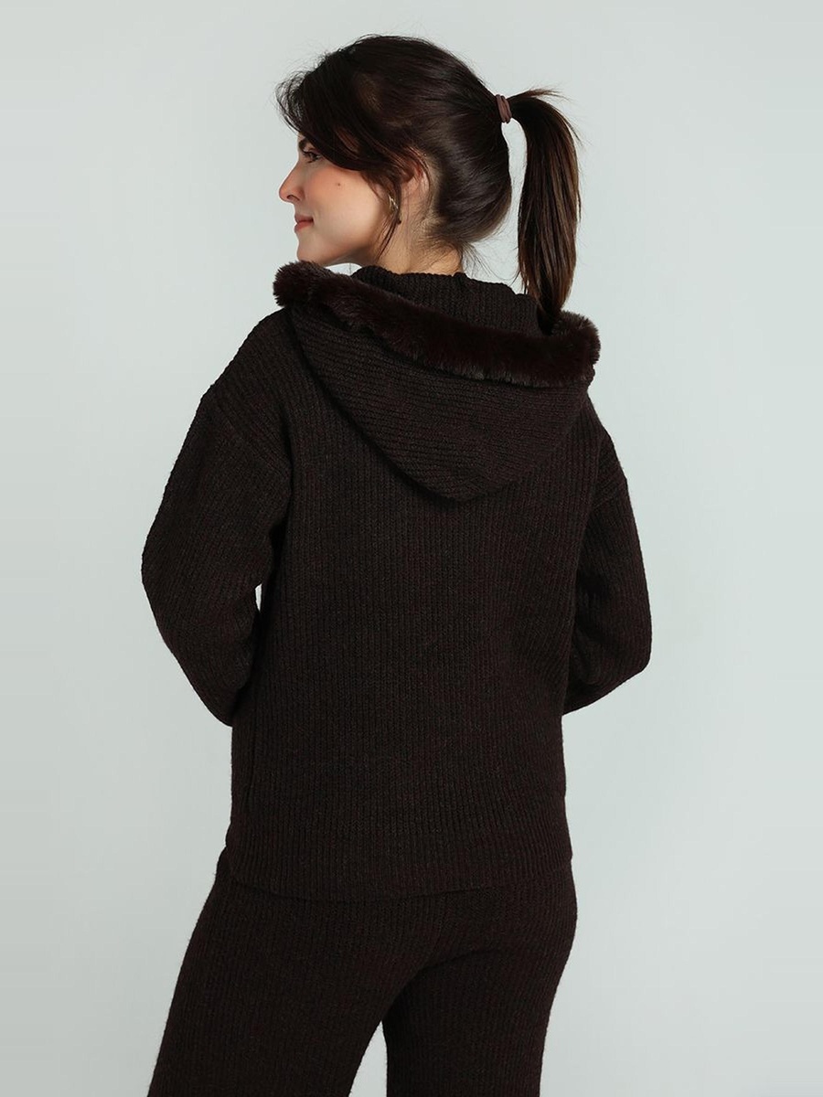 Knitted Hoodie with Faux Fur