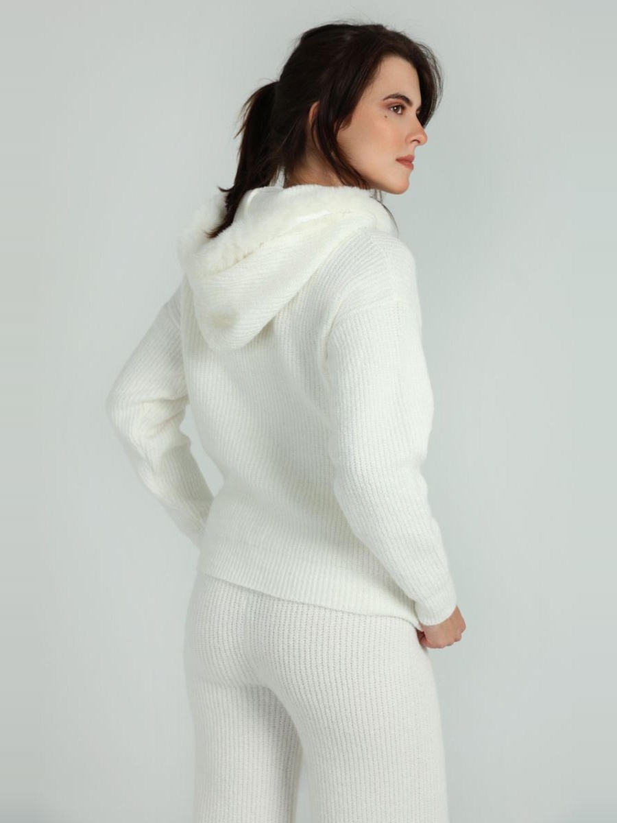 Knitted Hoodie with Faux Fur