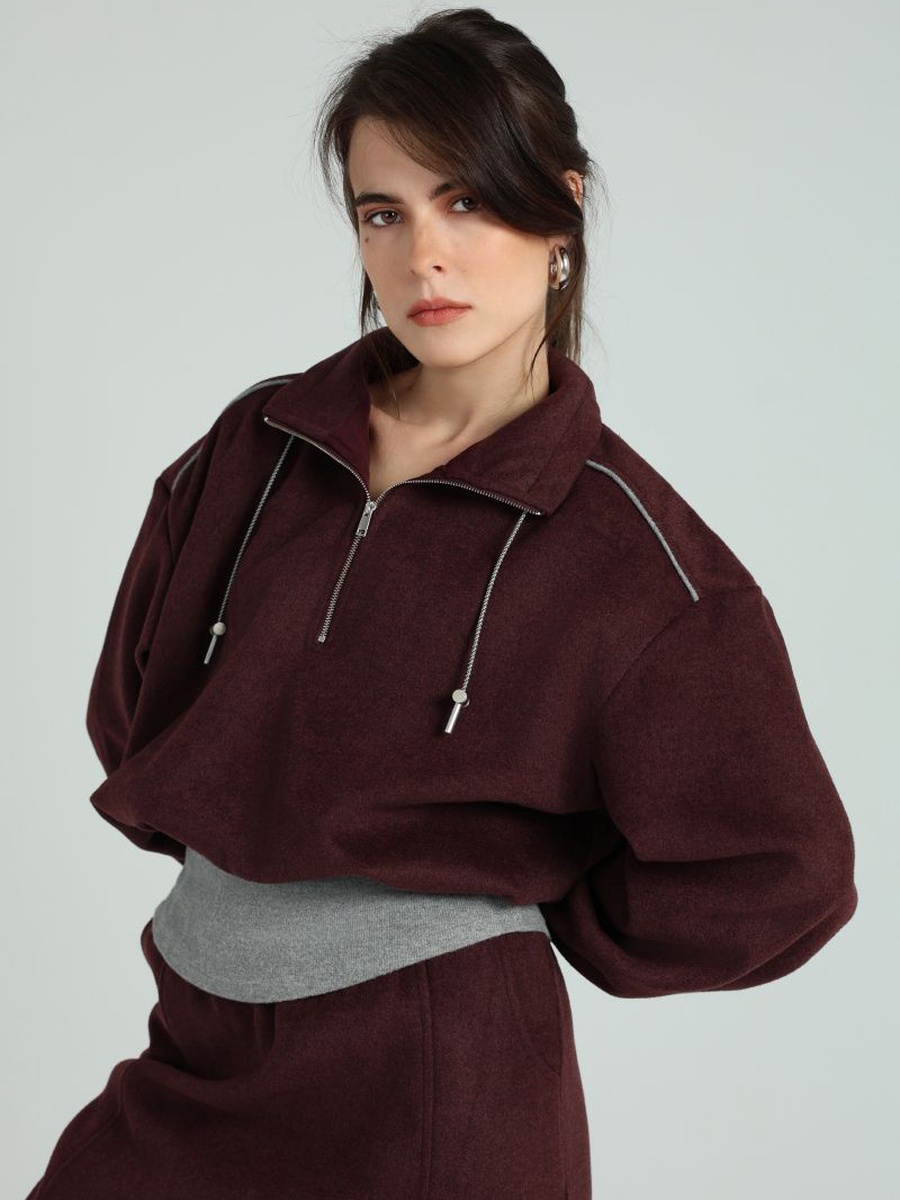 Cropped Sweatshirt with Half Zip